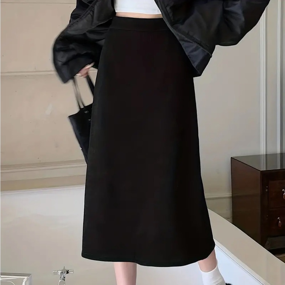 Solid High Waist Split Skirt